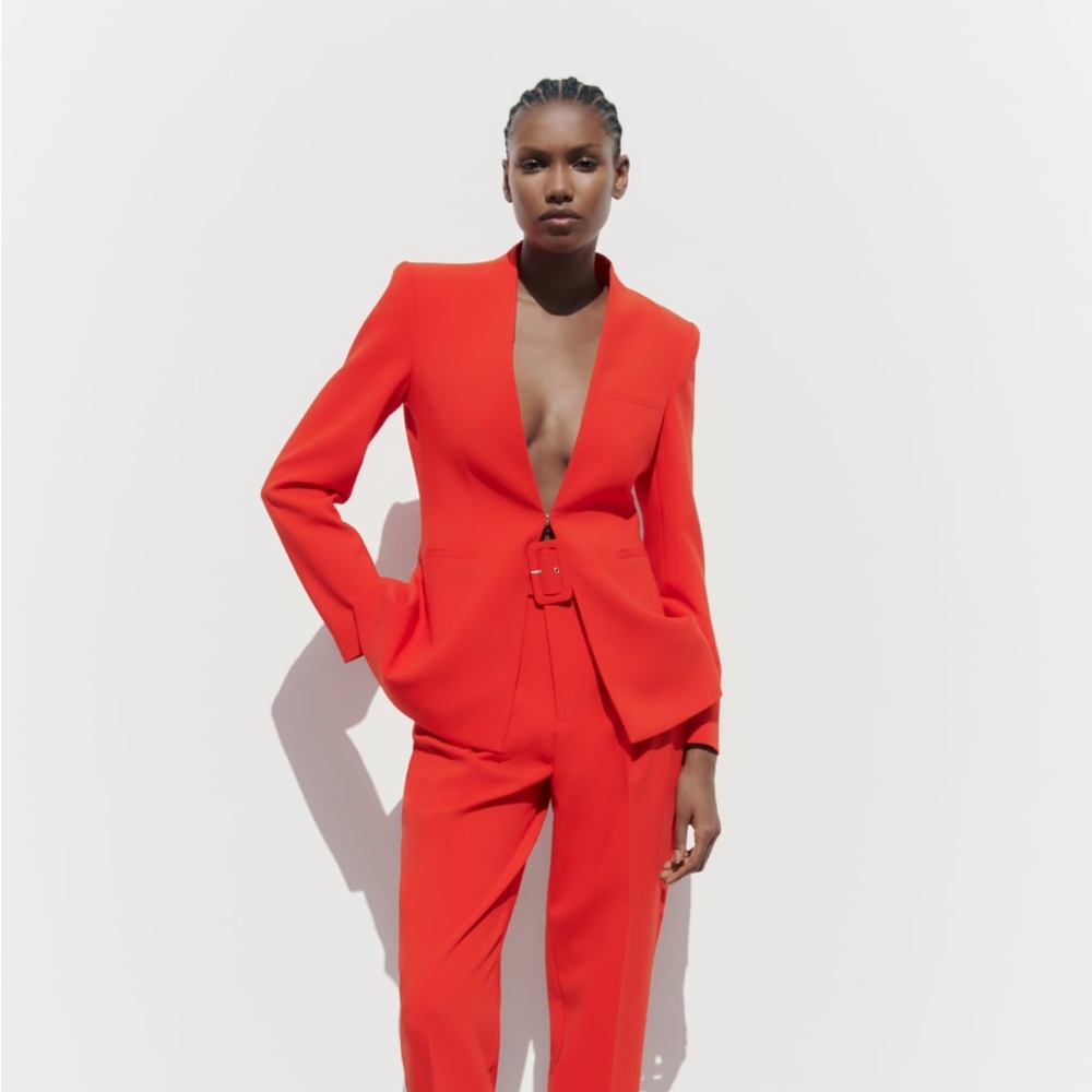 Zara Lapelless Fitted Coral Blazer